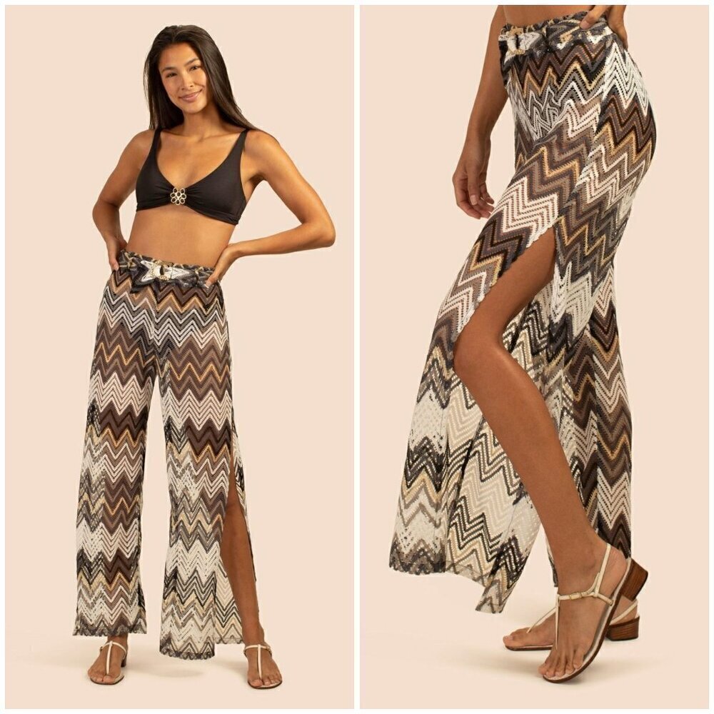 💕TRINA TURK💕 Drift Side Slit Crochet Lace Pant ~ Chevron Print XS NWT